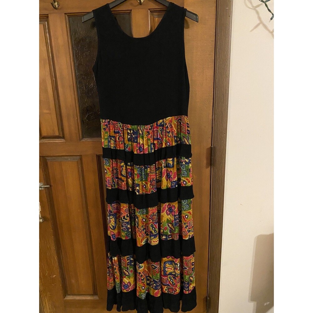 Vintage 90s Erika Taylor Sport Maxi dress size M Multi-colored Boho EUC